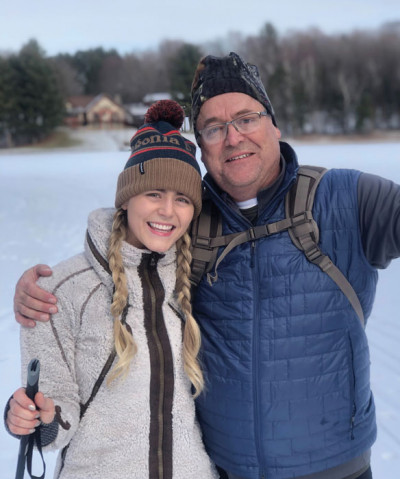 Fred hits the slopes on a day of skiing with his daughter, Kelsey Sutter.